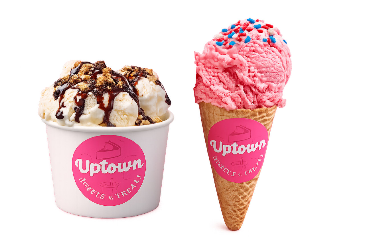 Ice cream cup and cone with UST branding