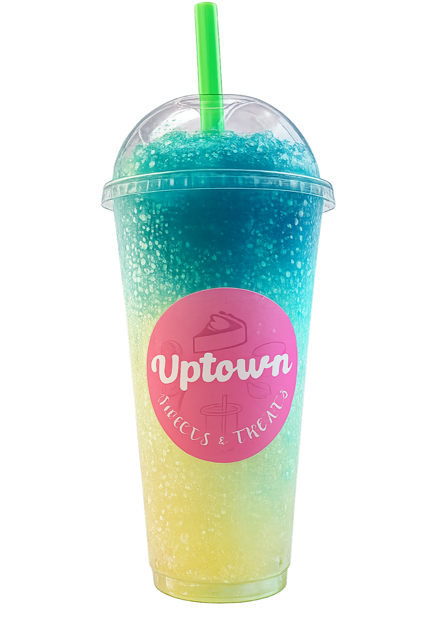 Teal to yellow gradient iced drink