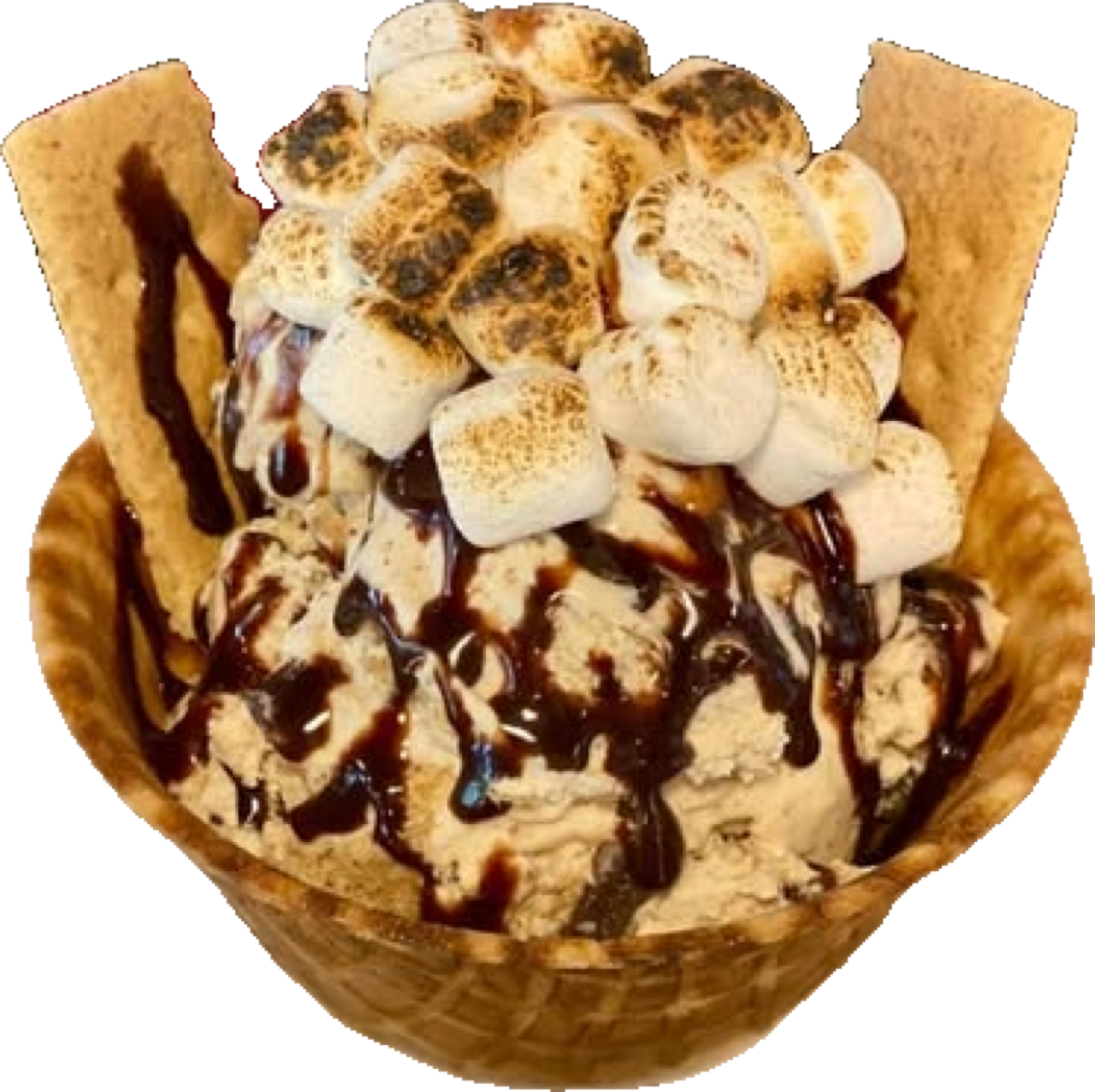 Banana split sundae in a waffle bowl